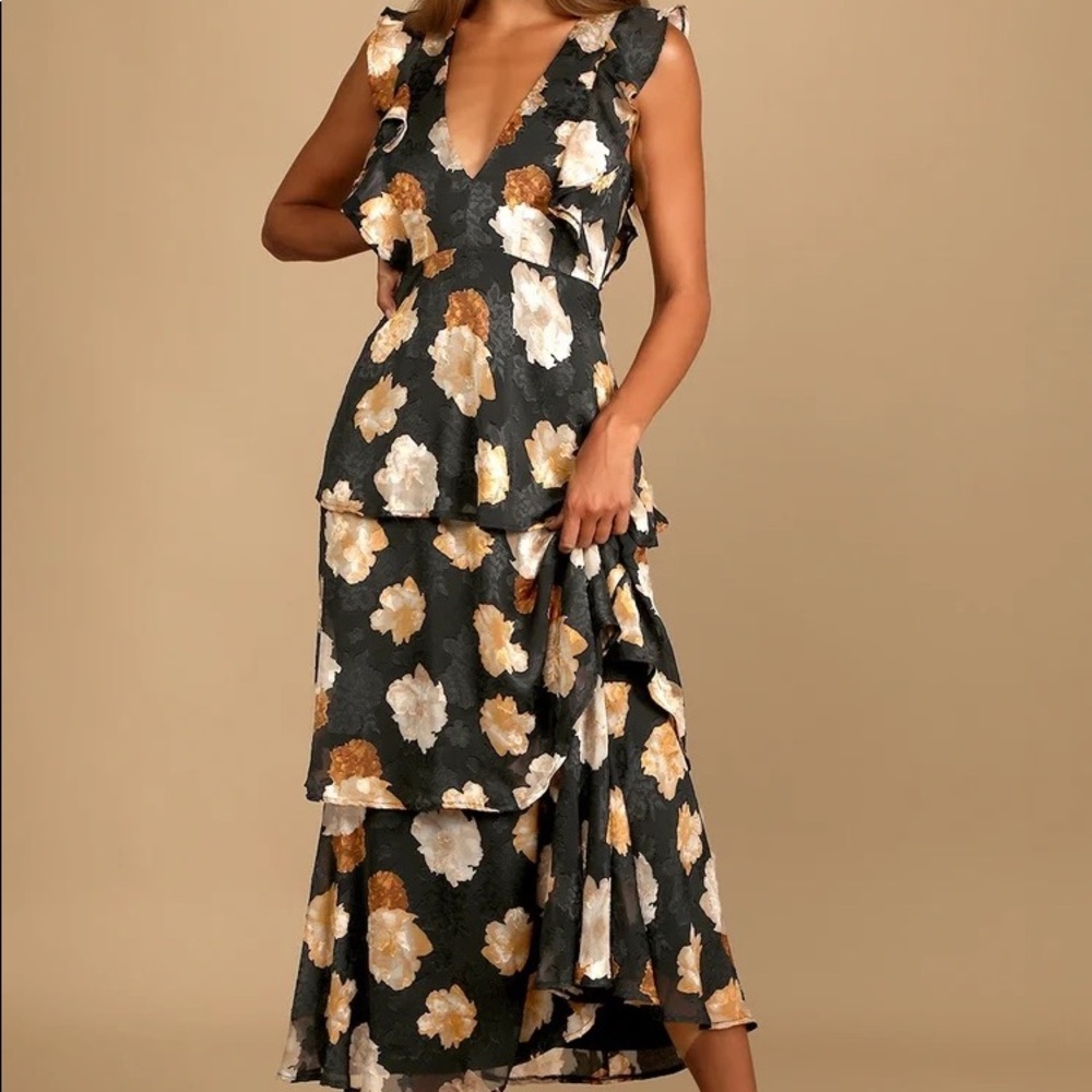 No Introductions Needed Black Burnout Floral Tiered Maxi Dress